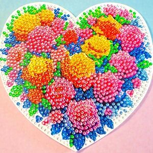 Trivet 6” Heart Shaped Colorful Hand Crafted Sealed Diamond Art